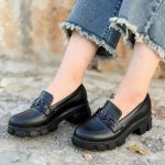 لوفر زنانه با رویه چرم صنعتی و پاشنه 5 سانتی پیو 2293