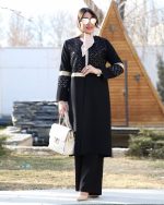 مانتو بلند زنانه مدل شهرزاد با جنس کرپ تسلا سوزن دوزی و قد 120 - تصویر 5