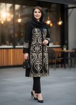 مانتو کتی بلند سایز بزرگ زنانه با خرجکار اسلیمی و قد 95 (0302)