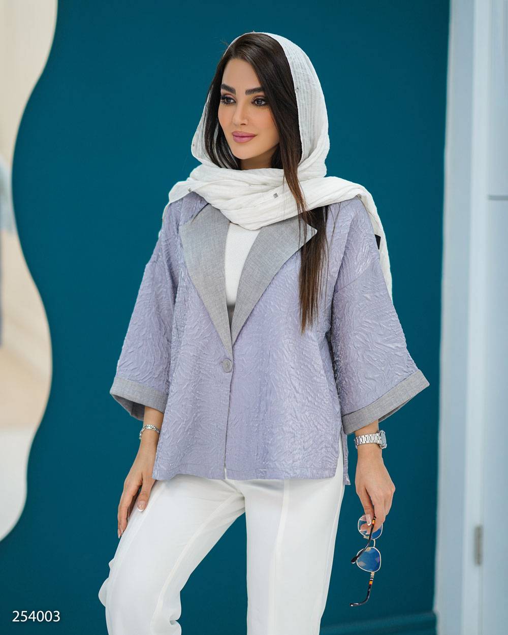 IMG_20260430_001910 کت تک مدل آنادل یقه آمریکایی با جنس ژاکارد و قد 65 - تصویر 1