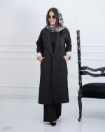 مانتو بلند مدل سونیتا یقه انگلیسی جلوباز قد 115 - تصویر 4