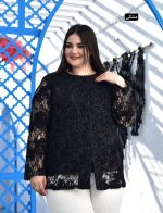 کت مجلسی سایز بزرگ زنانه با رویه گیپور دانتل و زیره ریون فلامنت