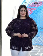 کت مجلسی سایز بزرگ زنانه با رویه گیپور دانتل و زیره ریون فلامنت - تصویر 3