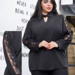 شومیز مجلسی آستین و یقه سنگدوزی شده سایز بزرگ زنانه با جنس الیزه