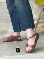 صندل پاشنه تخت تابستانه با رویه چرم صنعتی در سه رنگ پرفروش 194 - تصویر 3