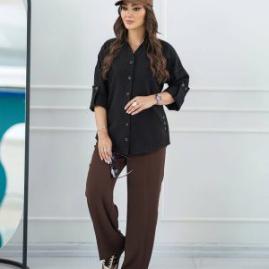 شومیز یقه هفت زنانه با جنس شانتون و قد 68