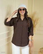 شومیز یقه هفت زنانه با جنس شانتون و قد 68 - تصویر 6