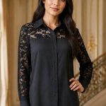 شومیز یقه مردانه زنانه با جنس لیوسل و قد 68
