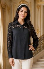 شومیز یقه مردانه زنانه با جنس لیوسل و قد 68