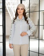 شومیز یقه مردانه زنانه با جنس لیوسل و قد 68 - تصویر 2