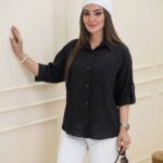 شومیز یقه مردانه مدل چیکا با جنس لینن و قد 66