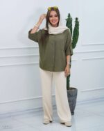 شومیز یقه مردانه مدل چیکا با جنس لینن و قد 66 - تصویر 7
