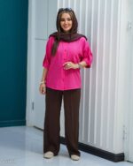 شومیز یقه مردانه مدل چیکا با جنس لینن و قد 66 - تصویر 6
