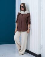 شومیز یقه مردانه مدل چیکا با جنس لینن و قد 66 - تصویر 2