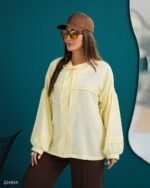 شومیز یقه گرد زنانه مدل ماتیار با جنس لینن زارا و قد 67 - تصویر 5