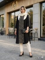 پانچ بلند زنانه با جنس شانتون و خرجکار لینن قد 110 - تصویر 4