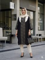 پانچ بلند زنانه با جنس شانتون و خرجکار لینن قد 110