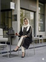 پانچ بلند زنانه با جنس شانتون و خرجکار لینن قد 110 - تصویر 3