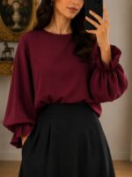 شومیز آستین کش دار زنانه مدل شادی با جنس کرپ اسکاچی و قد 75 - تصویر 4