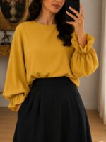 شومیز آستین کش دار زنانه مدل شادی با جنس کرپ اسکاچی و قد 75 - تصویر 9