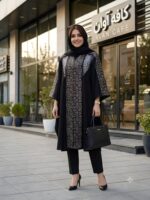 مانتو بلند زنانه با جنس شانتون و خرجکار لنین سنتی قد 110 - تصویر 5