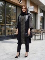 مانتو بلند زنانه با جنس شانتون و خرجکار لنین سنتی قد 110 - تصویر 4