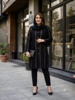 مانتو مجلسی سایز بزرگ زنانه با جنس حریر ژاکارد طرح دار و قد 92 - تصویر 2