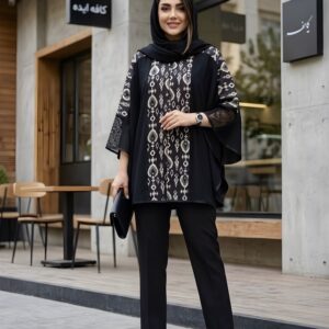 پانچ مجلسی زنانه شانتون مشکی طرحدار کد 0458 گالری مدیسه