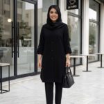 مانتو اداری سایز بزرگ زنانه مشکی جنس شانتون اندونزی کد 0457 گالری مدیسه