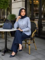 شومیز سایز بزرگ دکمه دار با جنس لنین نخ پنبه و قد 76