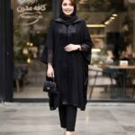 پانچ قواره دار مجلسی زنانه با جنس کرپ حریراسود و قد 105