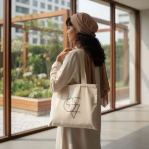 استایل روزمره و مینیمال با کیف توت بگ زنانه پارچه‌ای از جنس متقال ضخیم با طرح خطی در فروشگاه گالری مدیسه