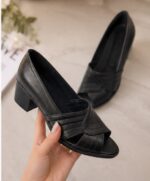 صندل پاشنه‌دار و مجلسی زنانه مدل مارال ۲ رنگ مشکی با رویه چرم