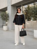 شومیز شانتون راه راه مشکی زنانه کد 0471