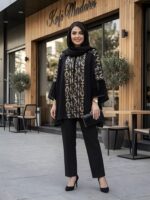 پانچ سنتی زنانه کد 0458 با جنس شانتون و پنل تافته طرحدار قد 78 - تصویر 2