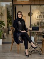 مانتو کتی بلند سایز بزرگ با خرجکار طرح هندی و جنس شانتون اندونزی 0459 - تصویر 2