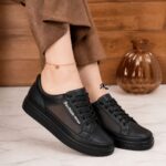کفش ونس توری بندی زنانه مشکی کد 1441 مدل فشن با زیره پیو گالری مدیسه