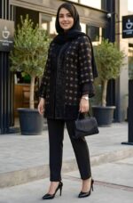 کت کوتاه زنانه کد 0428  با جنس ژاکارد لوکس و قد 79 - تصویر 4