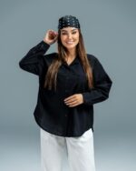 شومیز مشکی زنانه مدل پری تارا با جنس کوپرا و قد 70 - تصویر 2