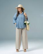 شومیز زنانه مدل شیلا با جنس لنین دو نخ و قد 70 سانت