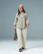 شومیز زنانه مدل شیلا با جنس لنین دو نخ و قد 70 سانت - تصویر 3