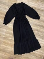 مانتو بلند سایز بزرگ زنانه یقه گرد کد 0474 با جنس الیزه و قد 140 - تصویر 4