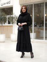 مانتو بلند سایز بزرگ زنانه یقه گرد کد 0474 با جنس الیزه و قد 140