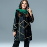 مانتو پاییزه و زمستانه مدل افسون با جنس مخمل و قد 85
